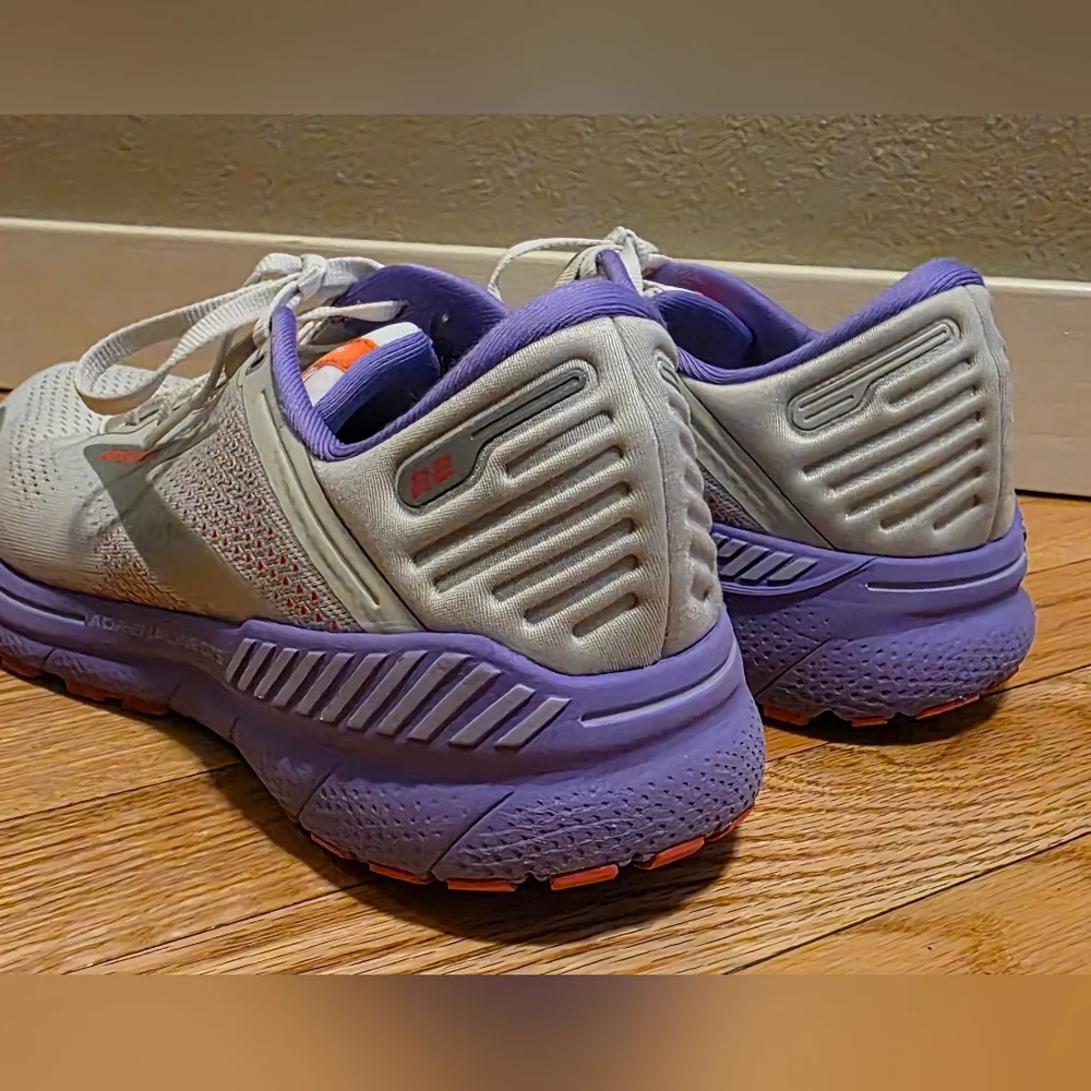 Brooks Women's 11 Adrenaline GTS 22 Running Shoes - Gray w Purple & Orange - Picture 3 of 10